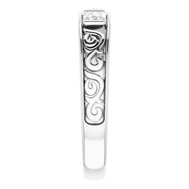 1.0 ctw Bar Set Princess Diamond Men's Ring Filigree Accent-VIRABYANI